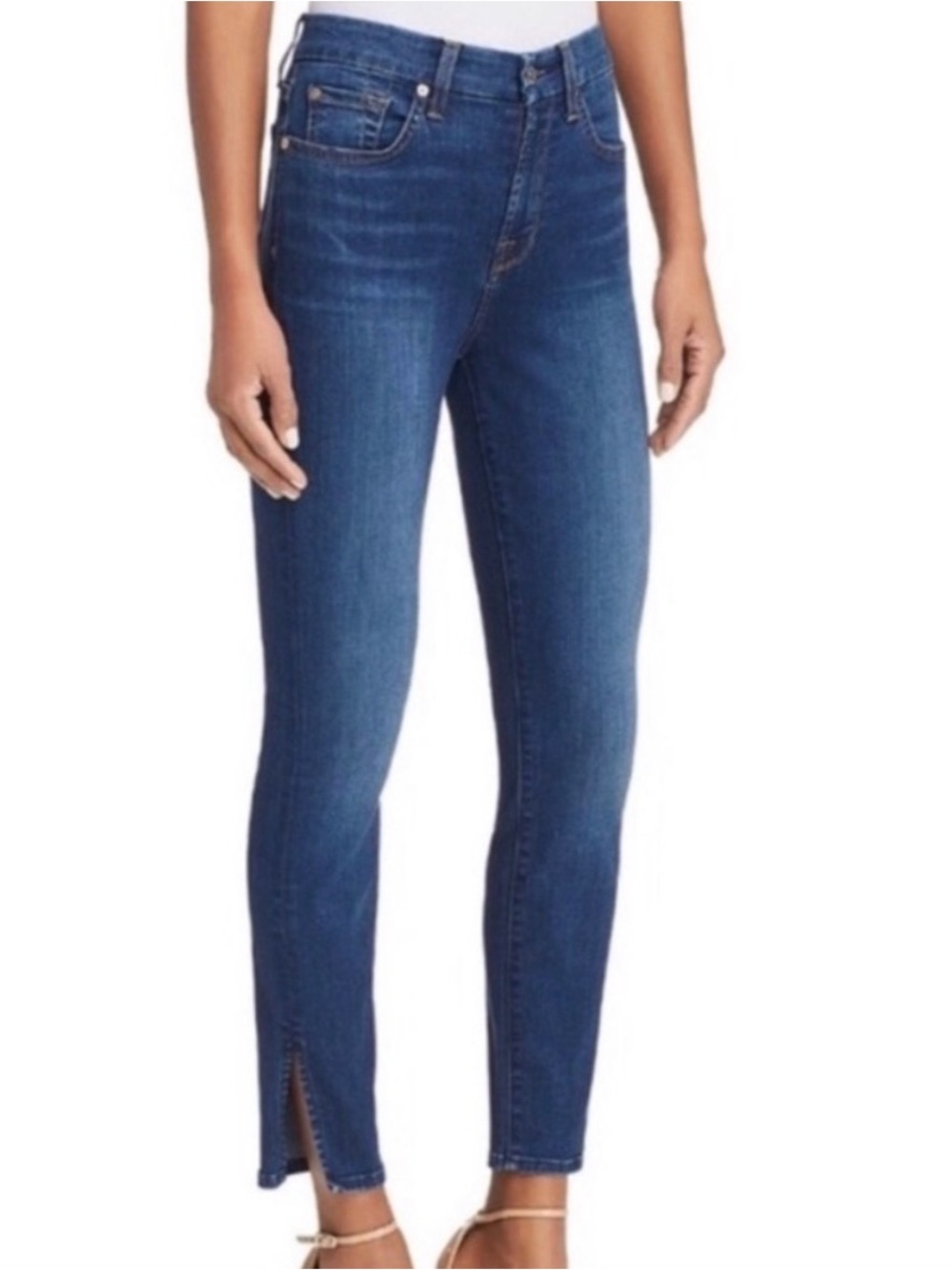 7 For All Mankind b(air) Aubrey Dark Blue Skinny Jeans with Ankle Slit